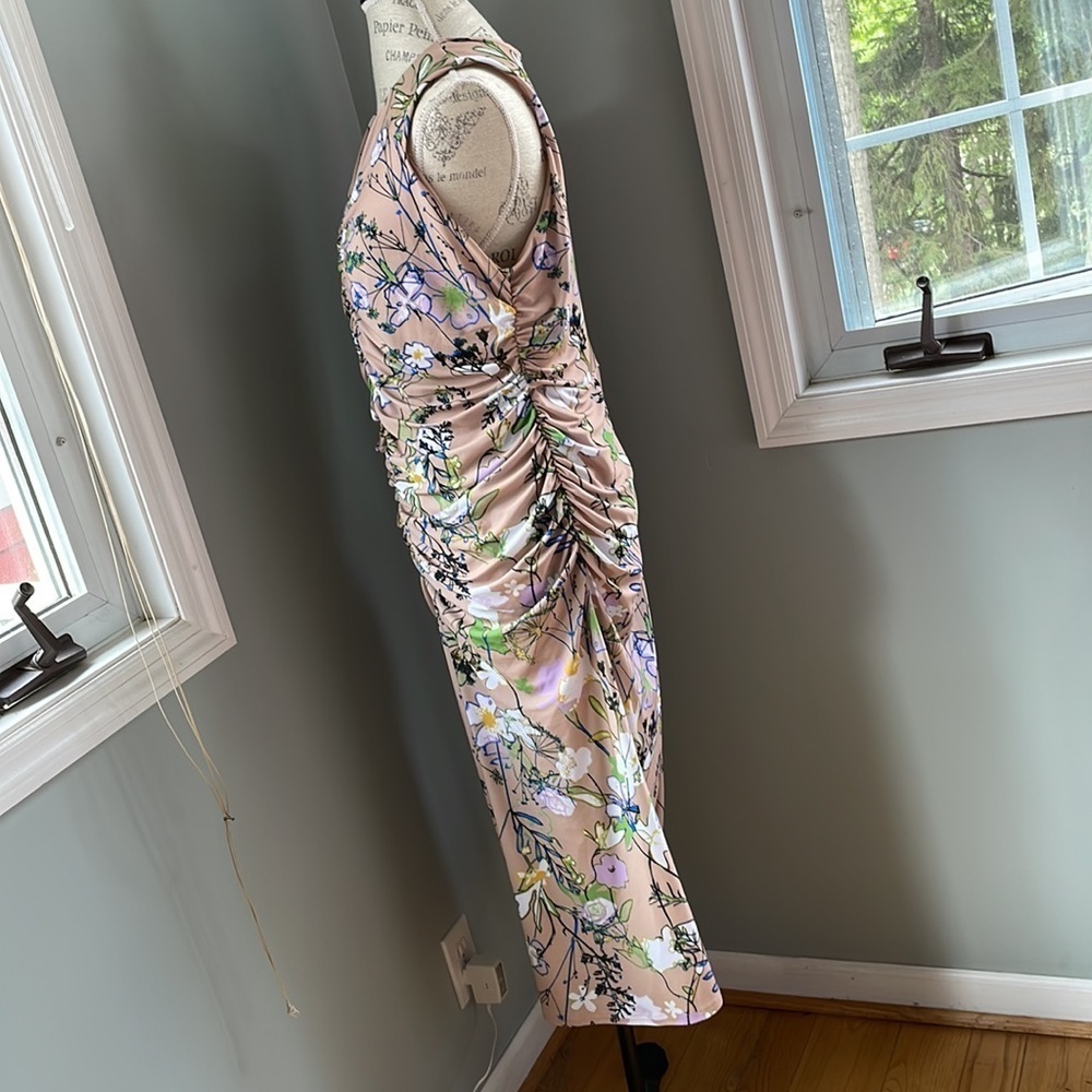 Halogen Floral Print Midi Dress - Beige and Green - Picture 7 of 11